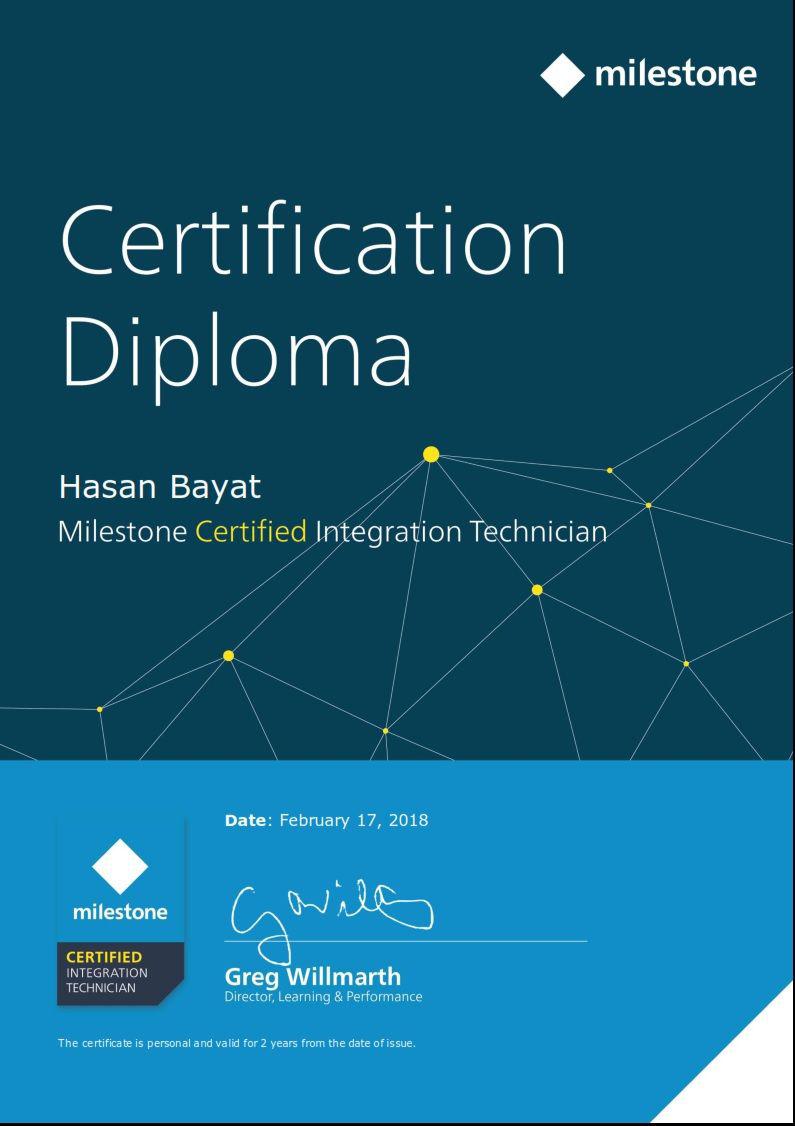 Milestone Certified Inegration technician